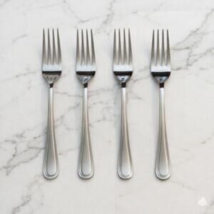 Modern Double Line Dinner Fork Set 4 Stainless Steel Glossy Flatware